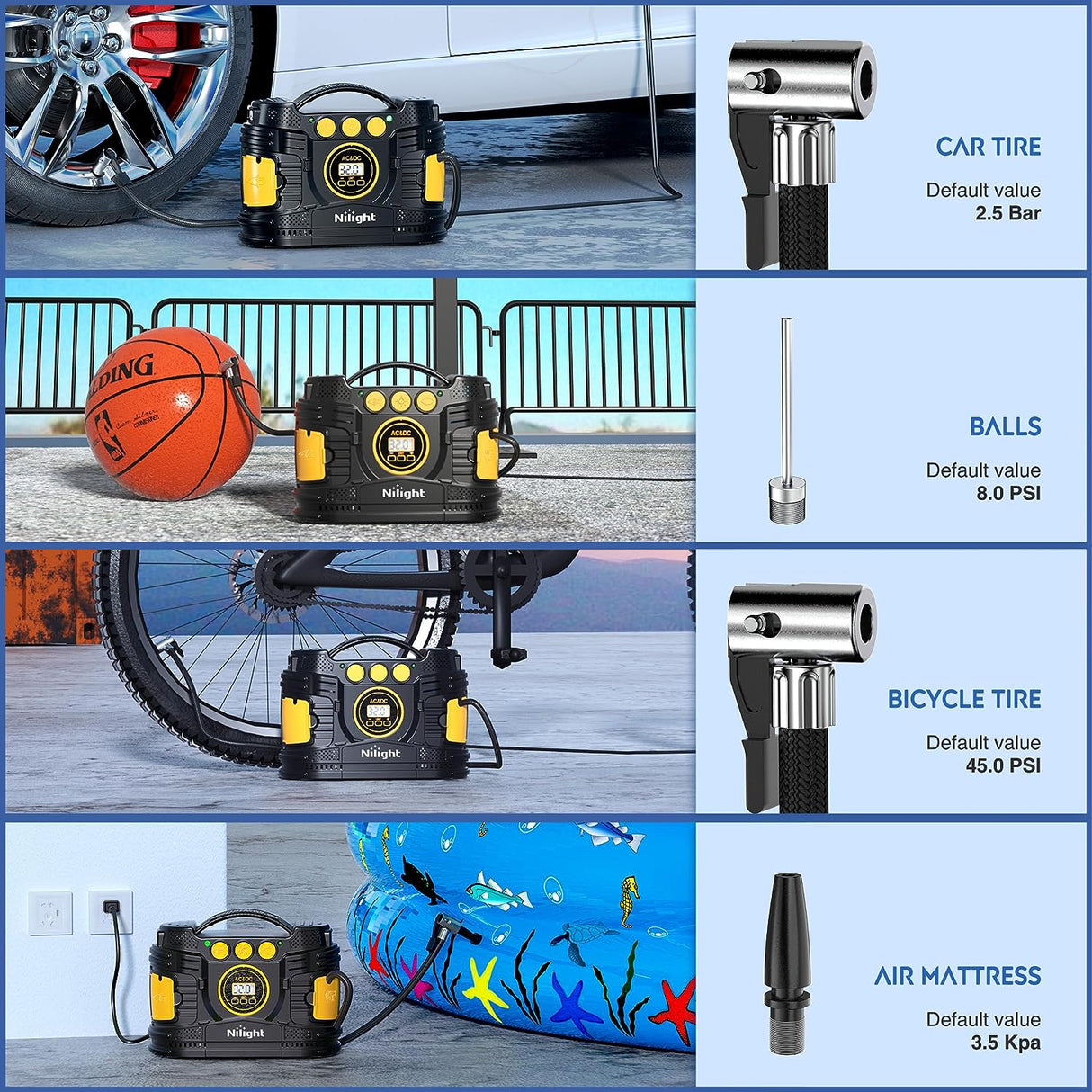 Tire Inflator Air Compressor AC/DC Dual Power 120PSI Digital Display